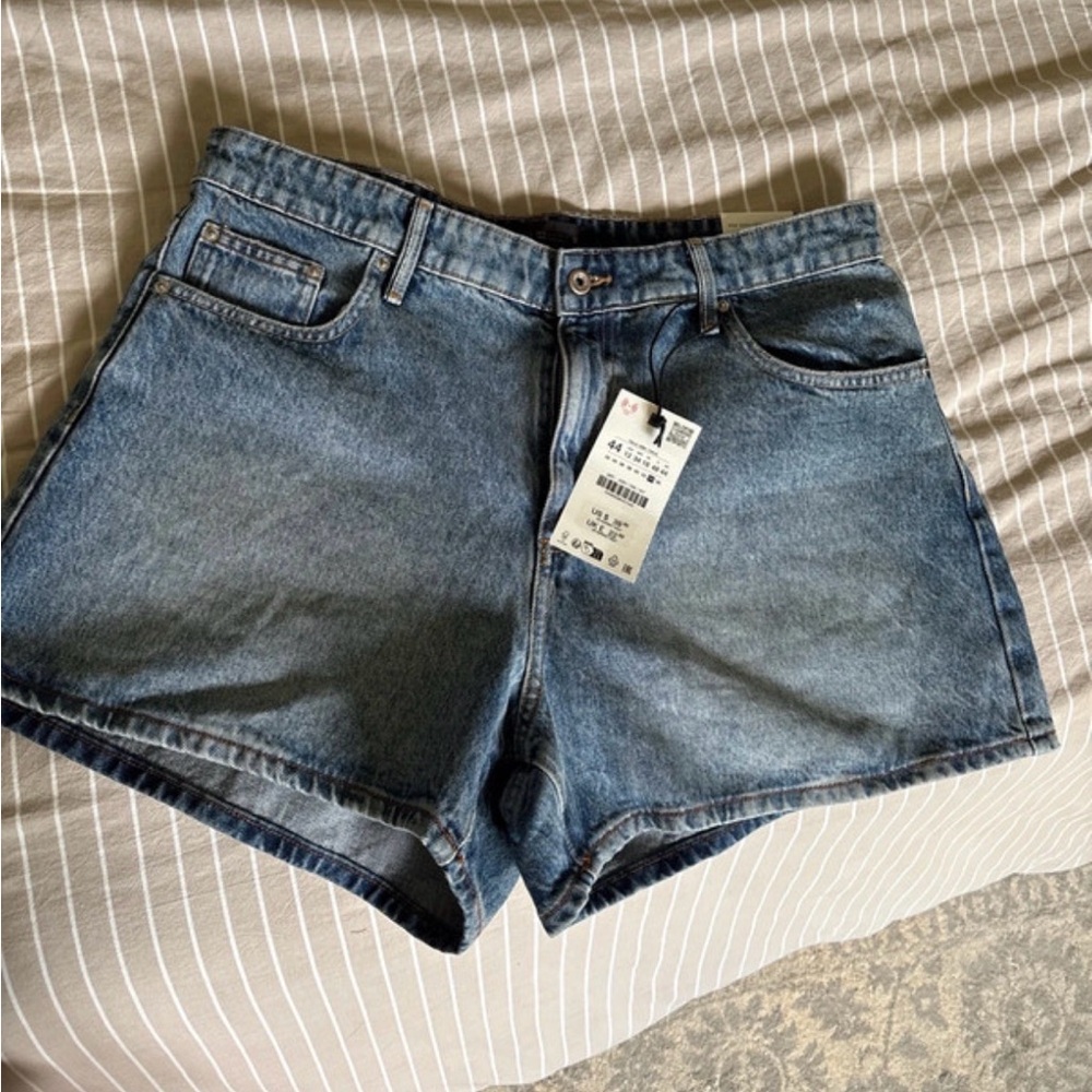 Zara Light Blue Denim High-Rise Shorts
